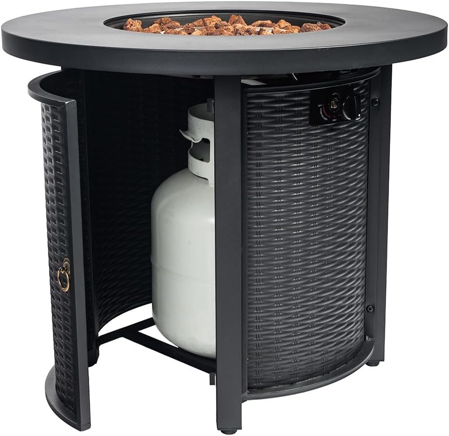 Round Propane Fire Pit Table Black