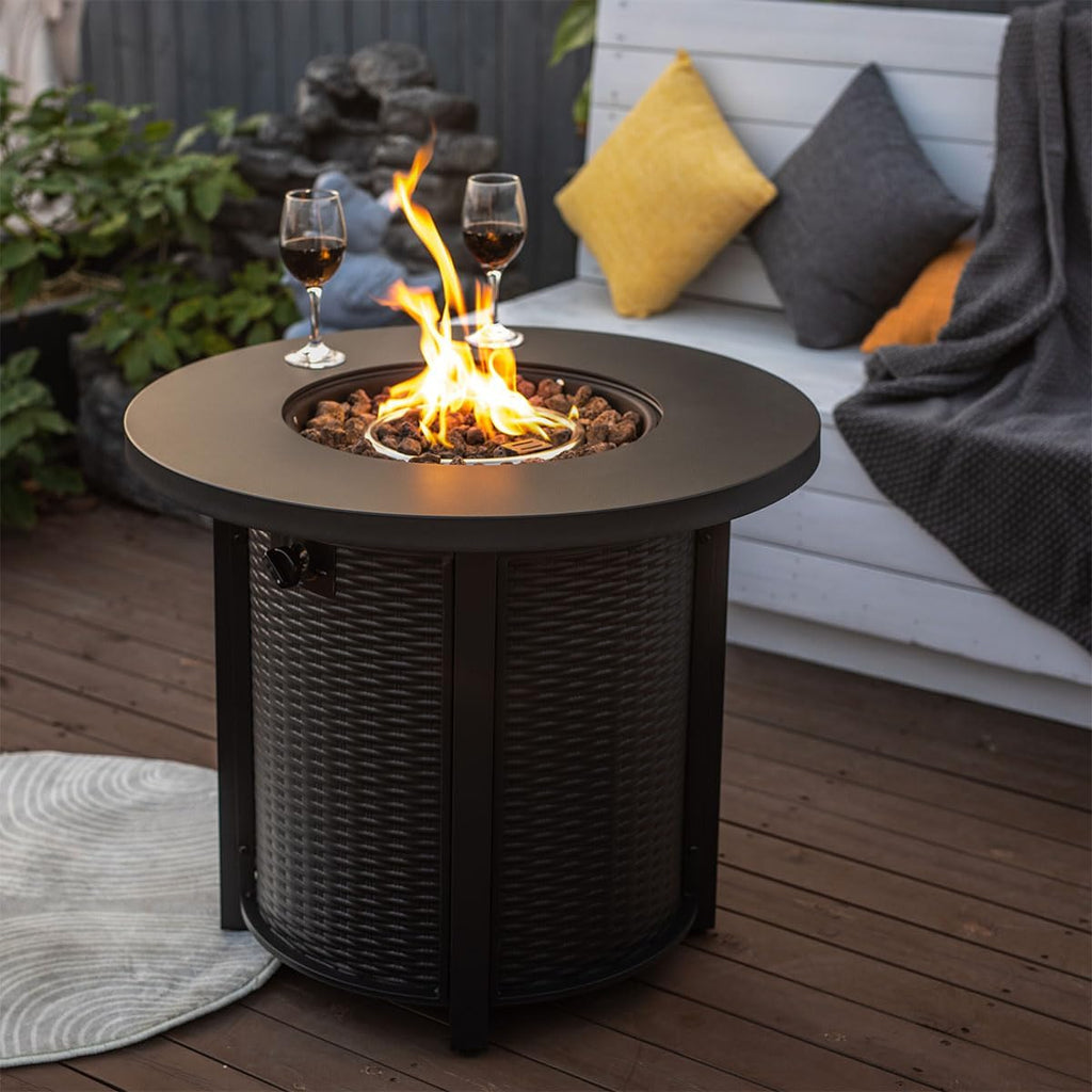 Round Propane Fire Pit Table Black