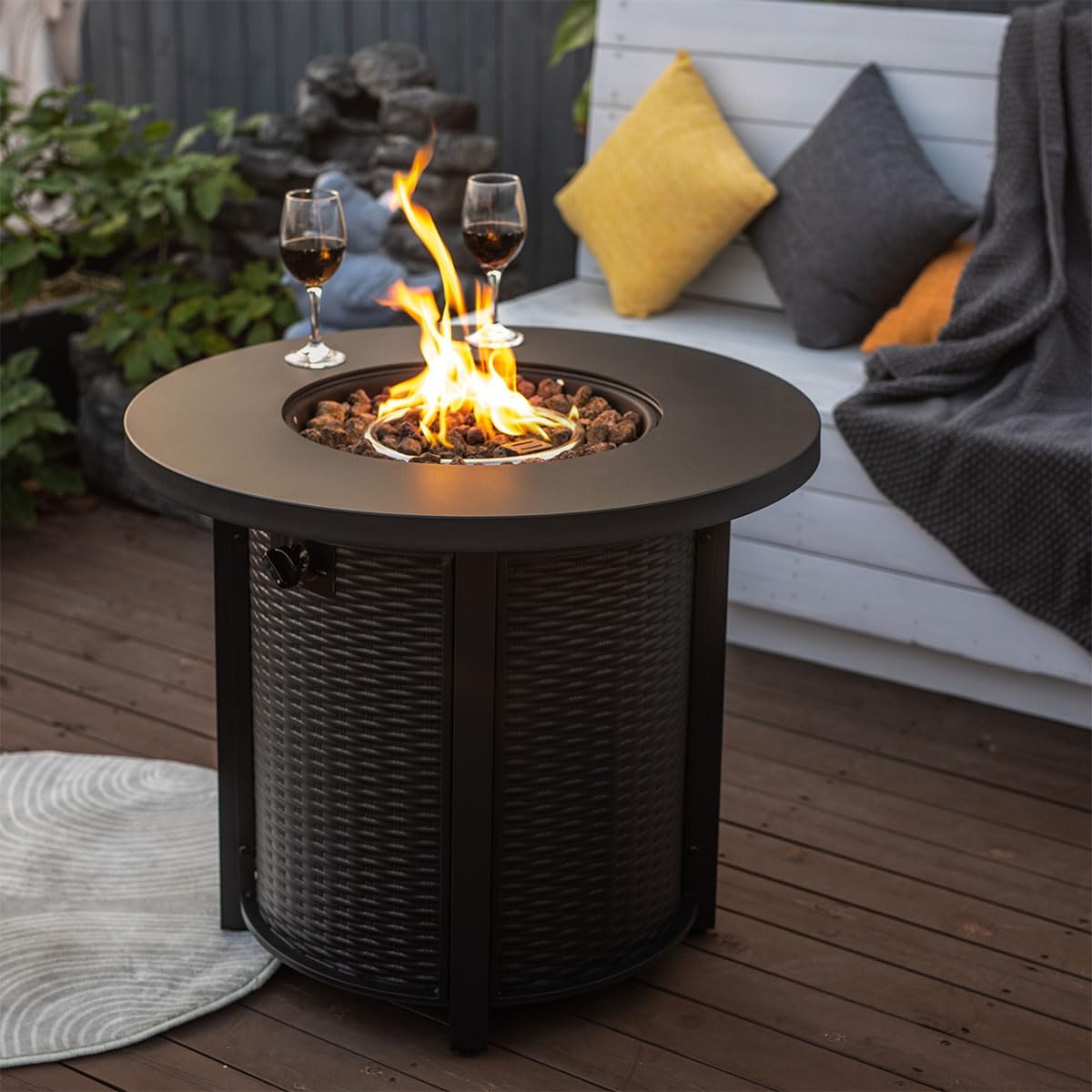 Round Propane Fire Pit Table Black
