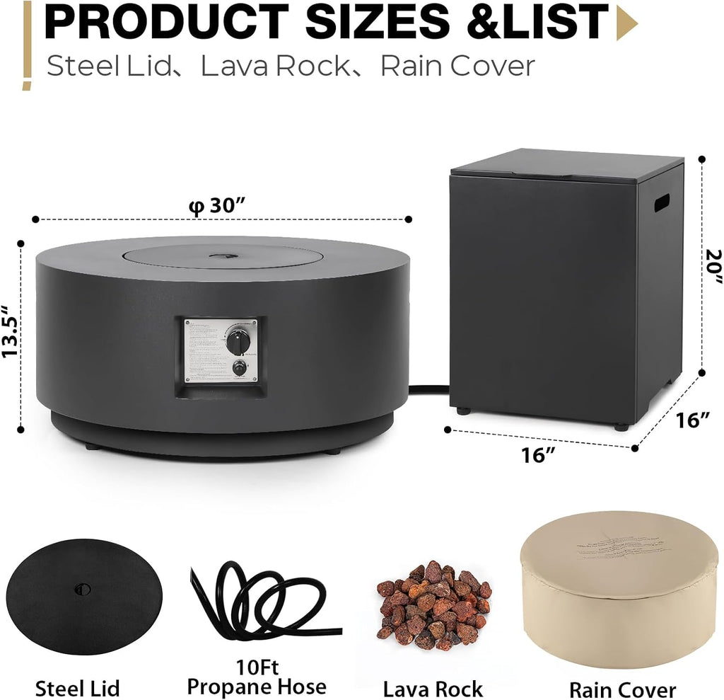 Round Propane Fire Pit Table Black