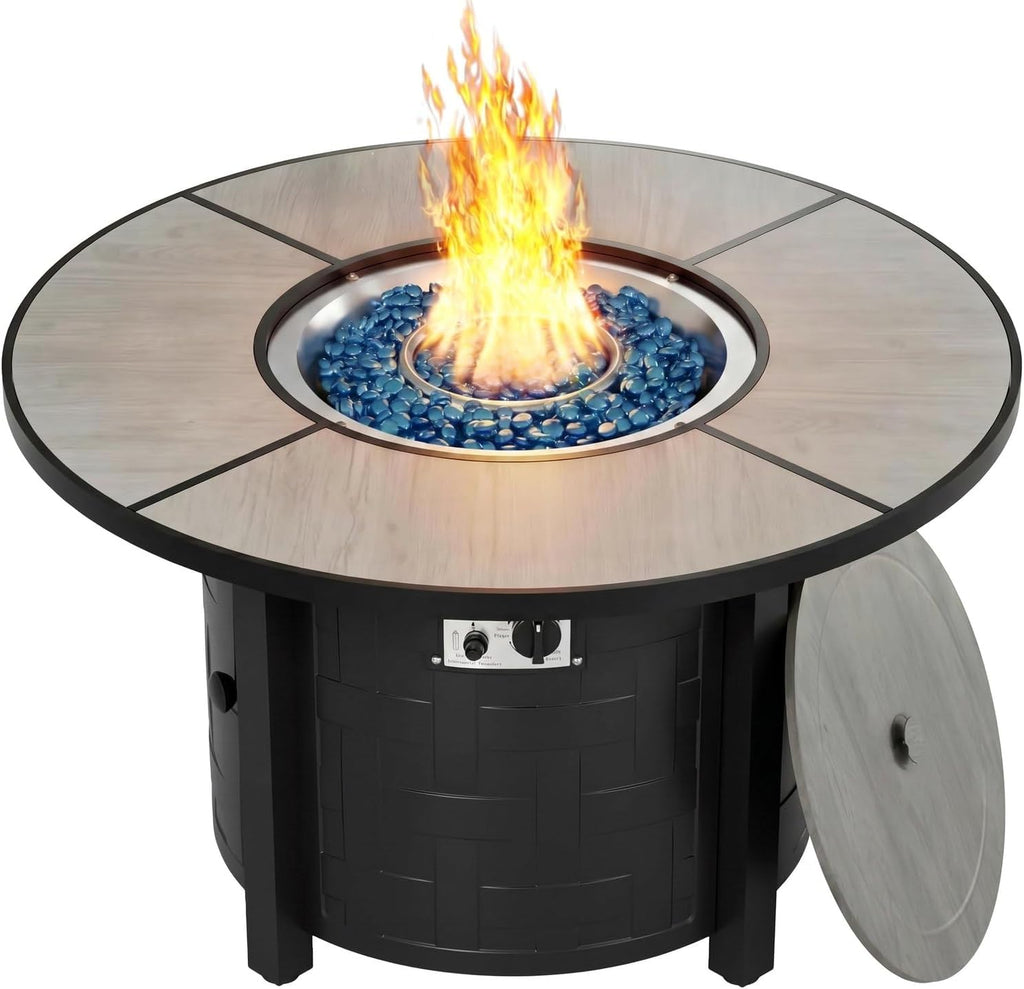 Round Propane Fire Pit Table Gray