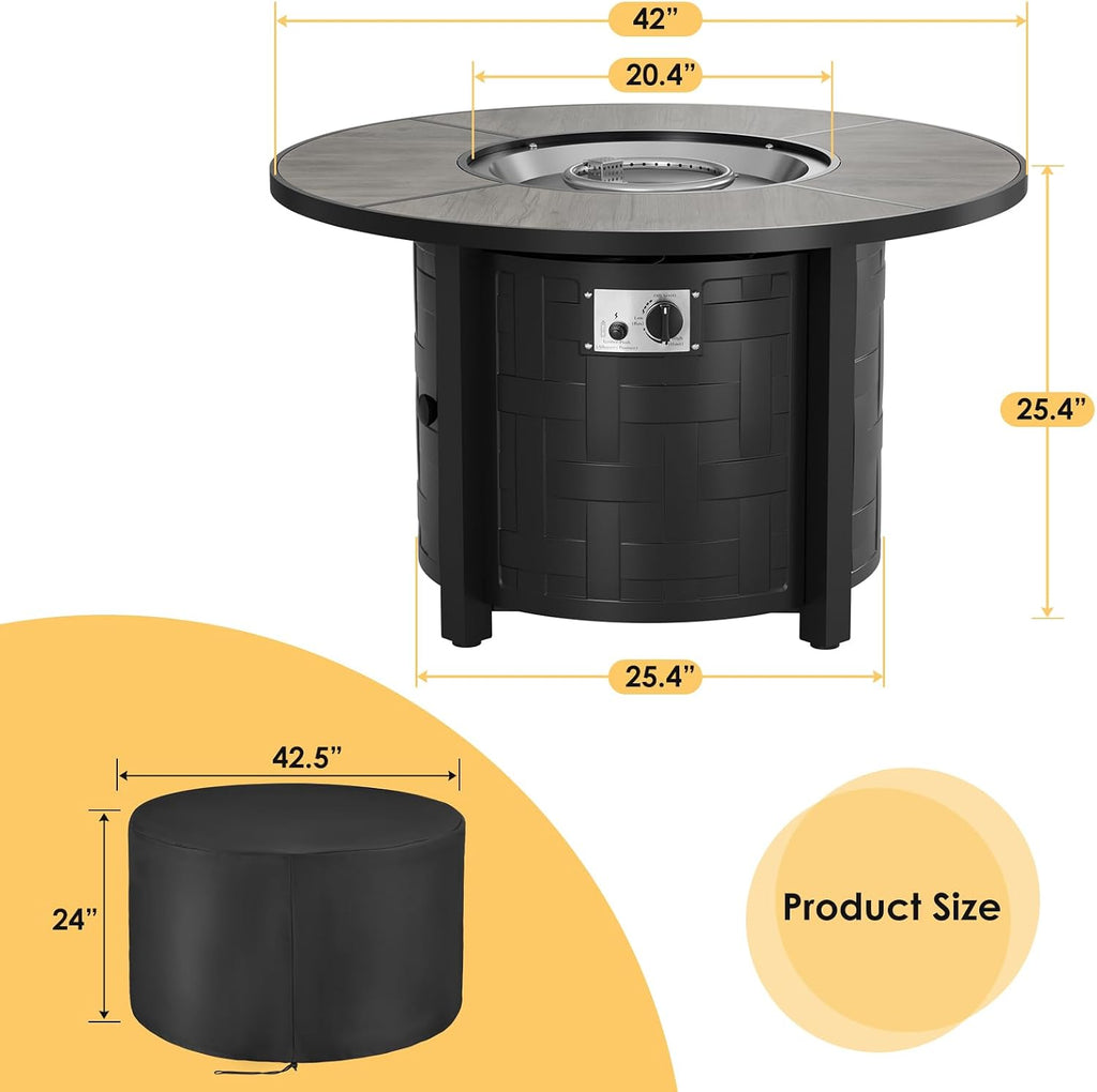 Round Propane Fire Pit Table Gray