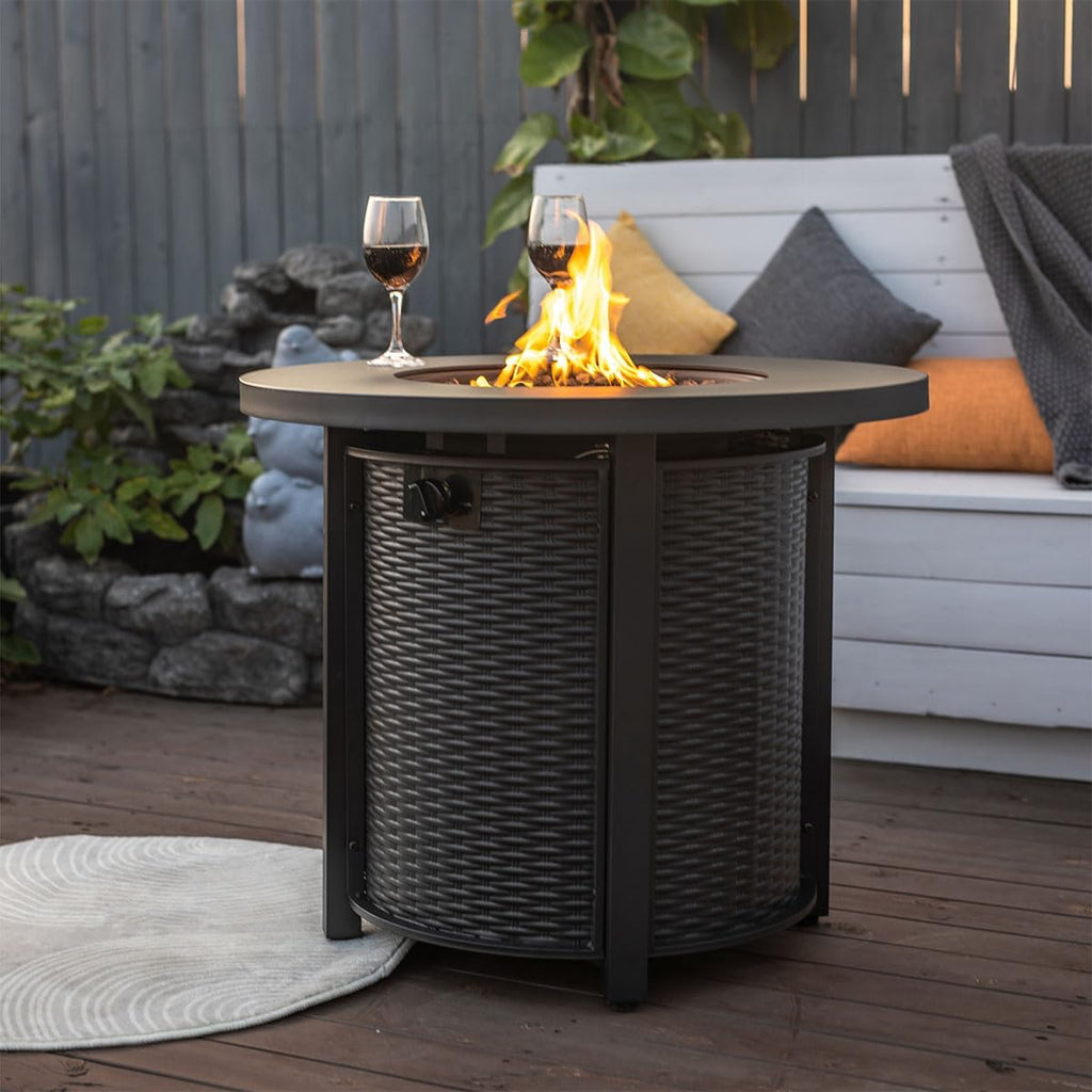 Round Propane Fire Pit Table Black
