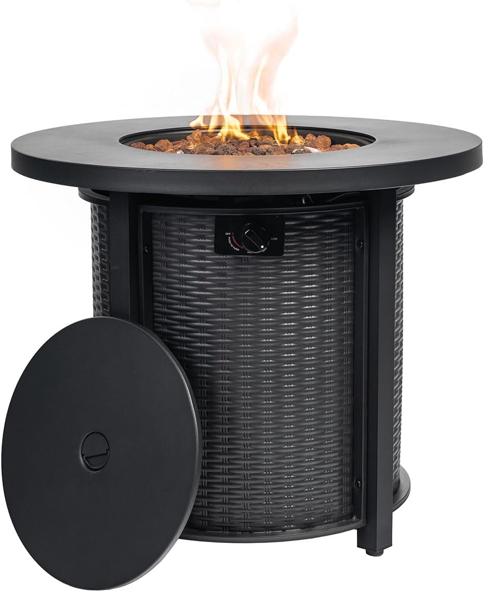 Round Propane Fire Pit Table Black