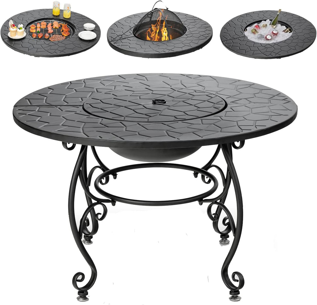 Round Wood Burning Fire Pit Table