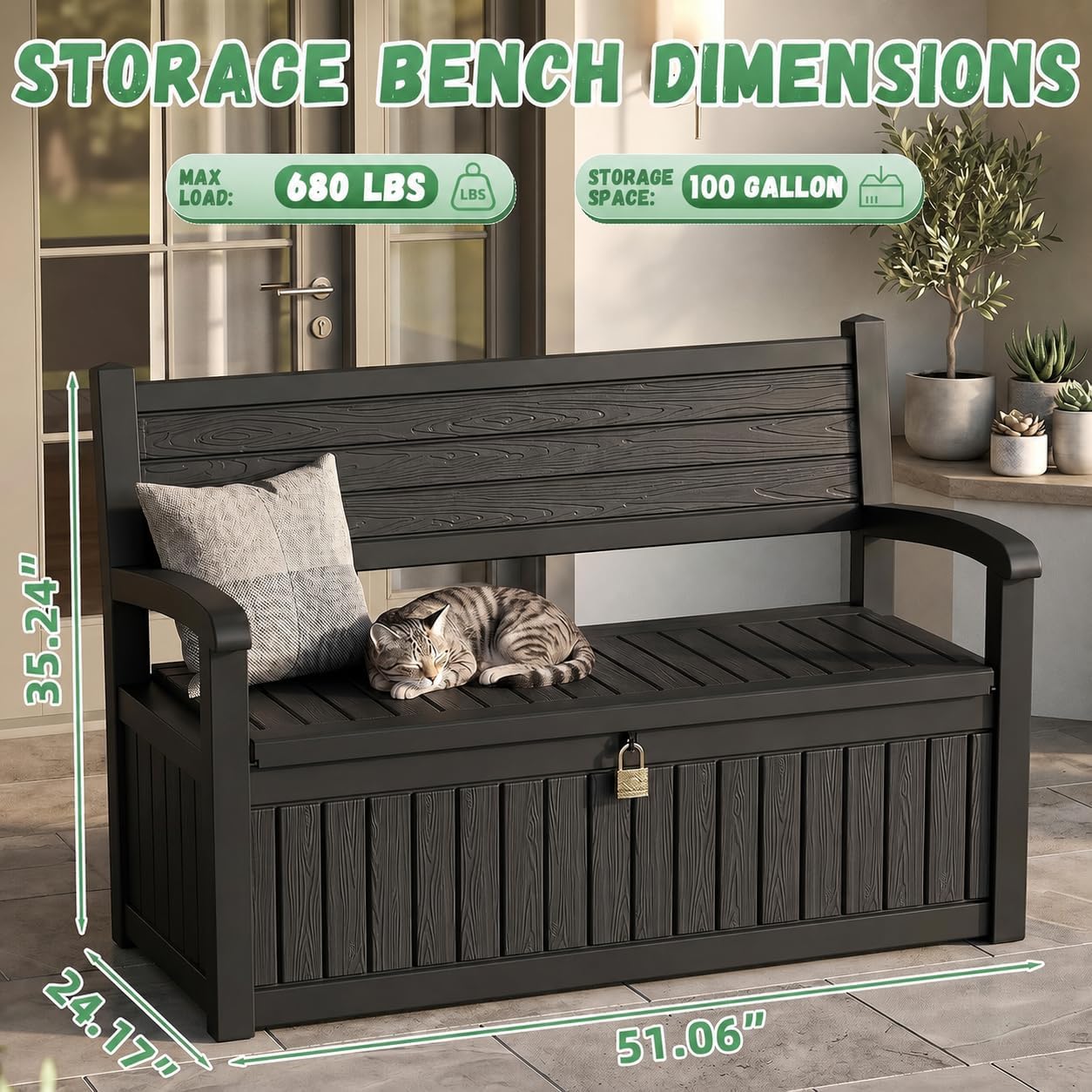 Resin Outdoor Storage Bench Black