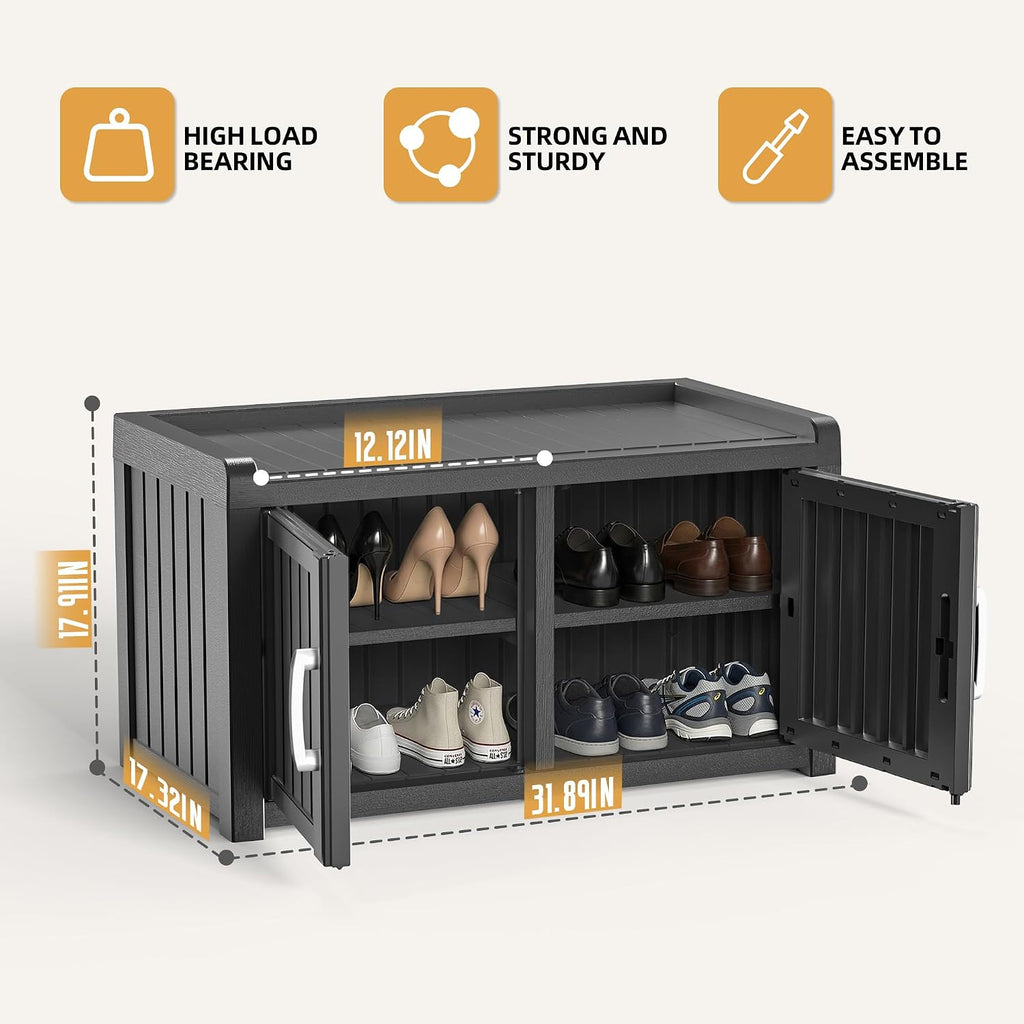 Resin Storage Shoe Bench Black