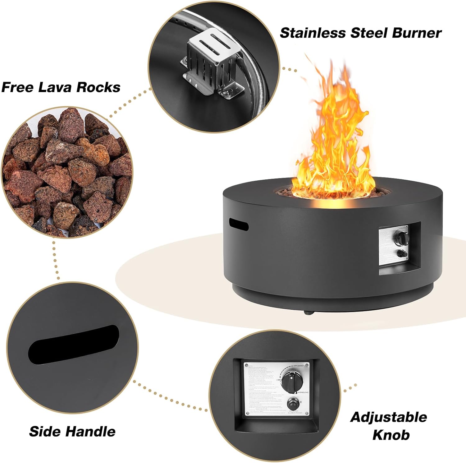Round Propane Fire Pit Table Black