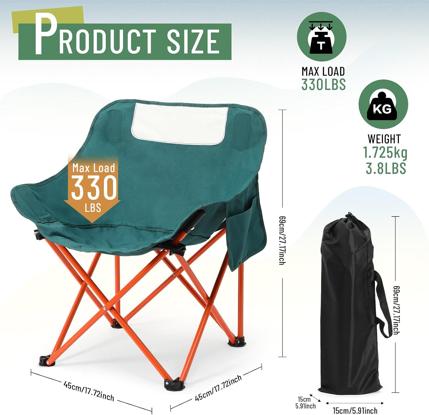 Compact Moon Camping Chair Green