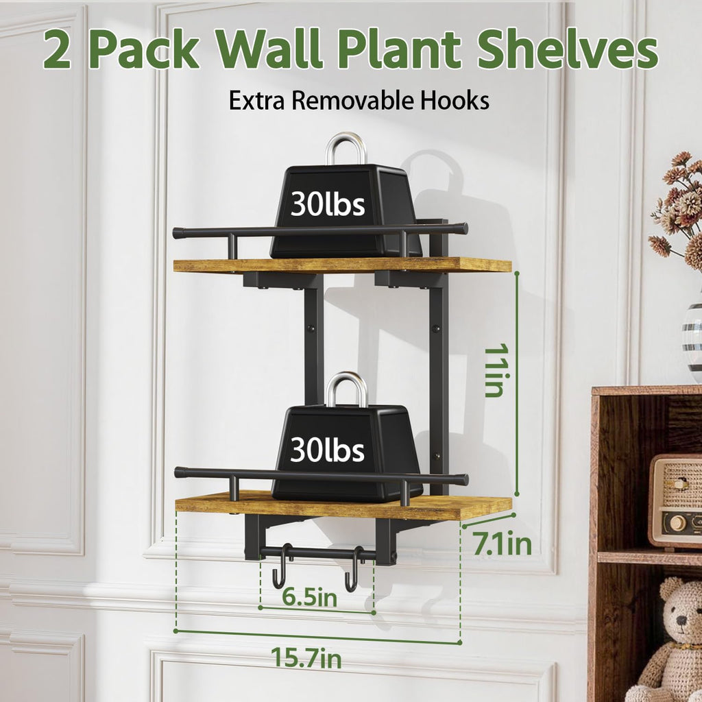 Wood Metal Plant Shelf Brown