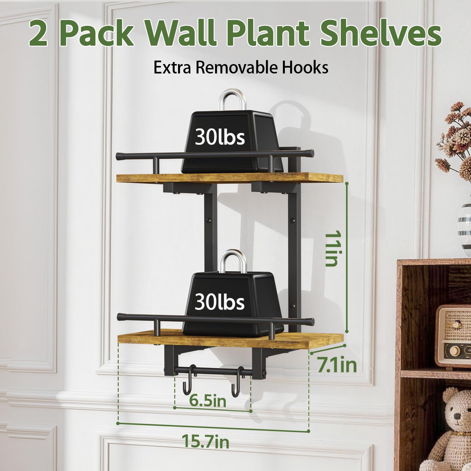 Wood Metal Plant Shelf Brown