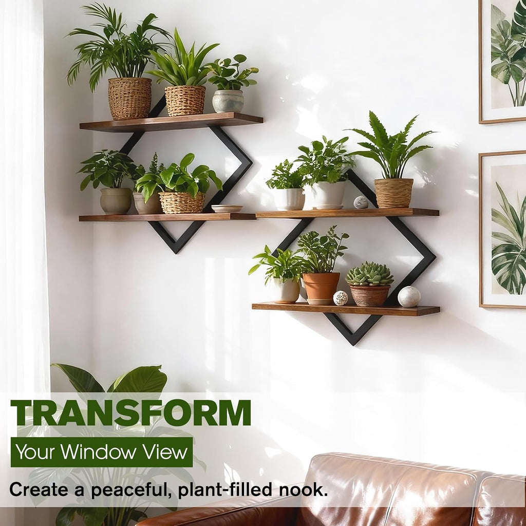 Floating Wall Plant Shelves Brown