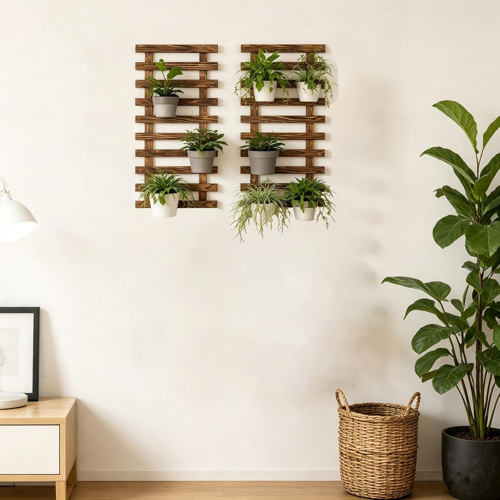 Vertical Wooden Wall Planter Natural Wood