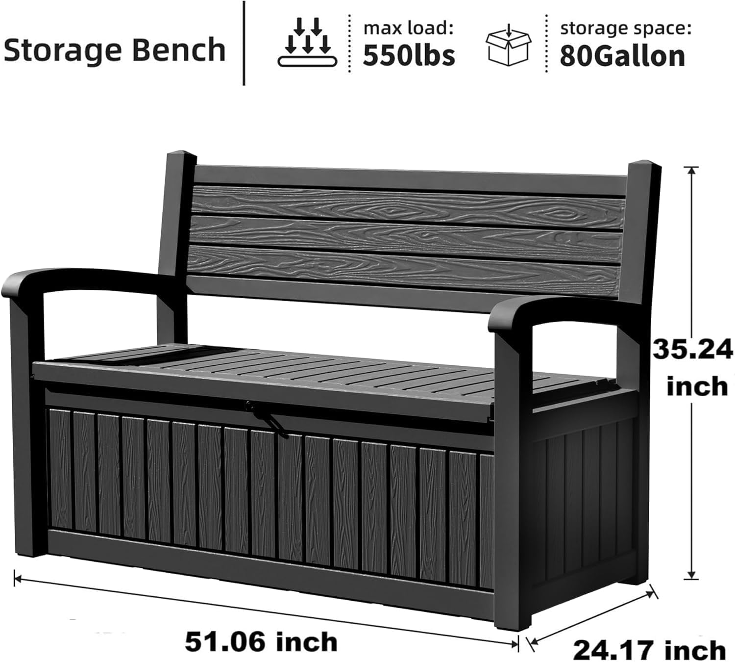 Outdoor Storage Bench Black Stripe