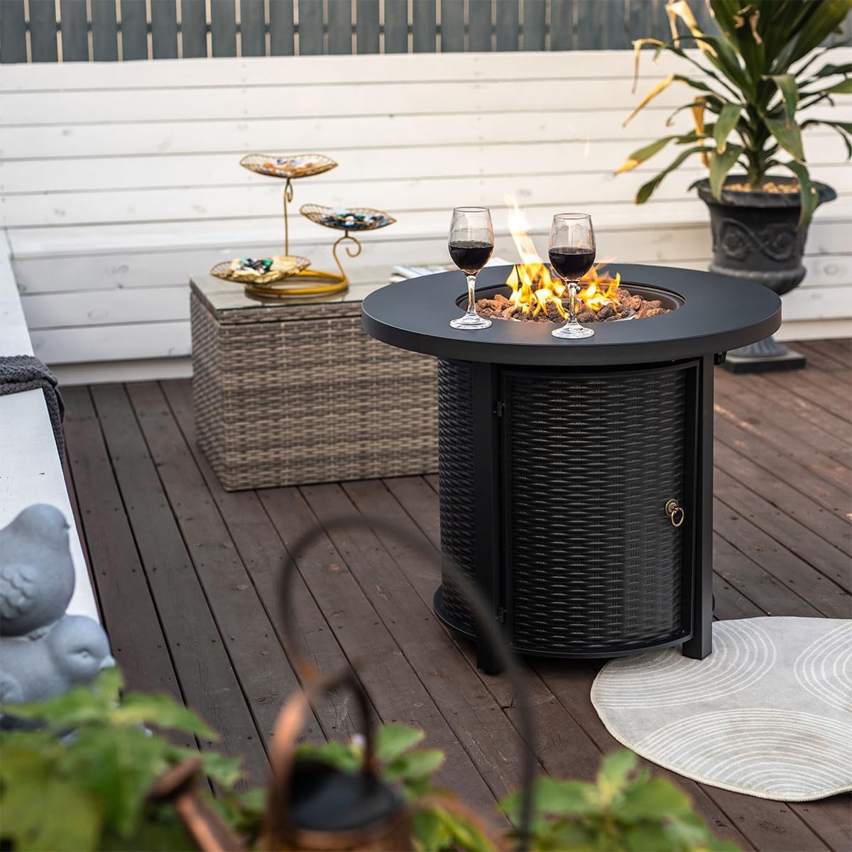 Round Propane Fire Pit Table Black