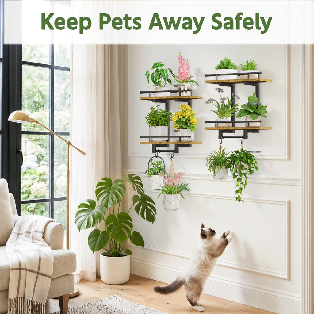 Wood Metal Plant Shelf Brown