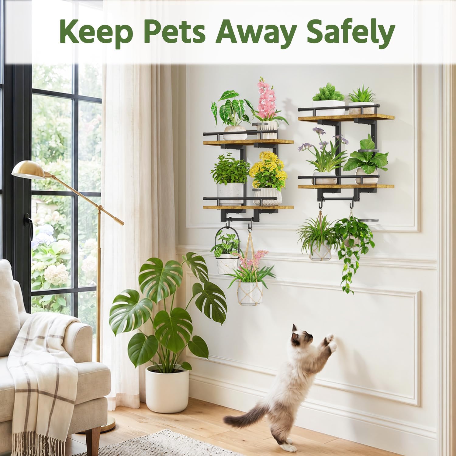 Wood Metal Plant Shelf Brown