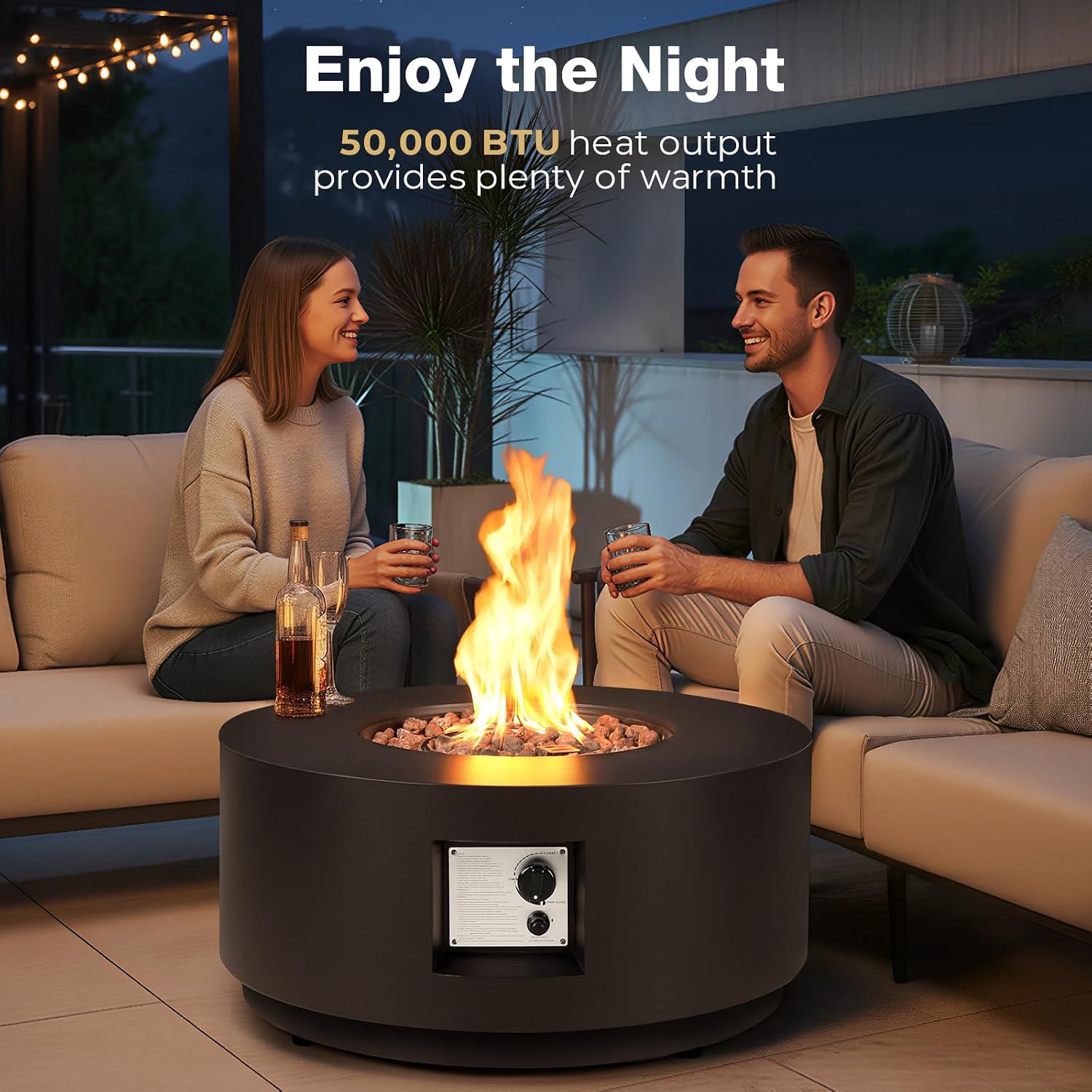 Round Propane Fire Pit Table Black