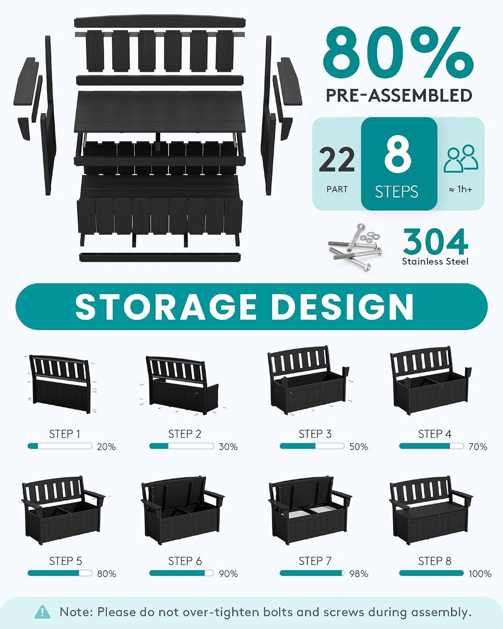 HDPE Outdoor Storage Bench Dark Black