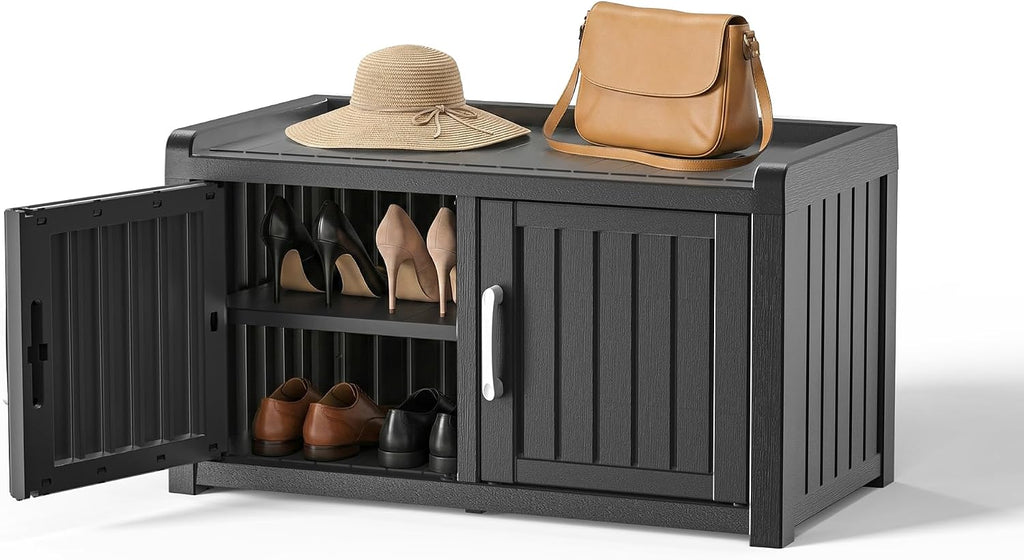 Resin Storage Shoe Bench Black
