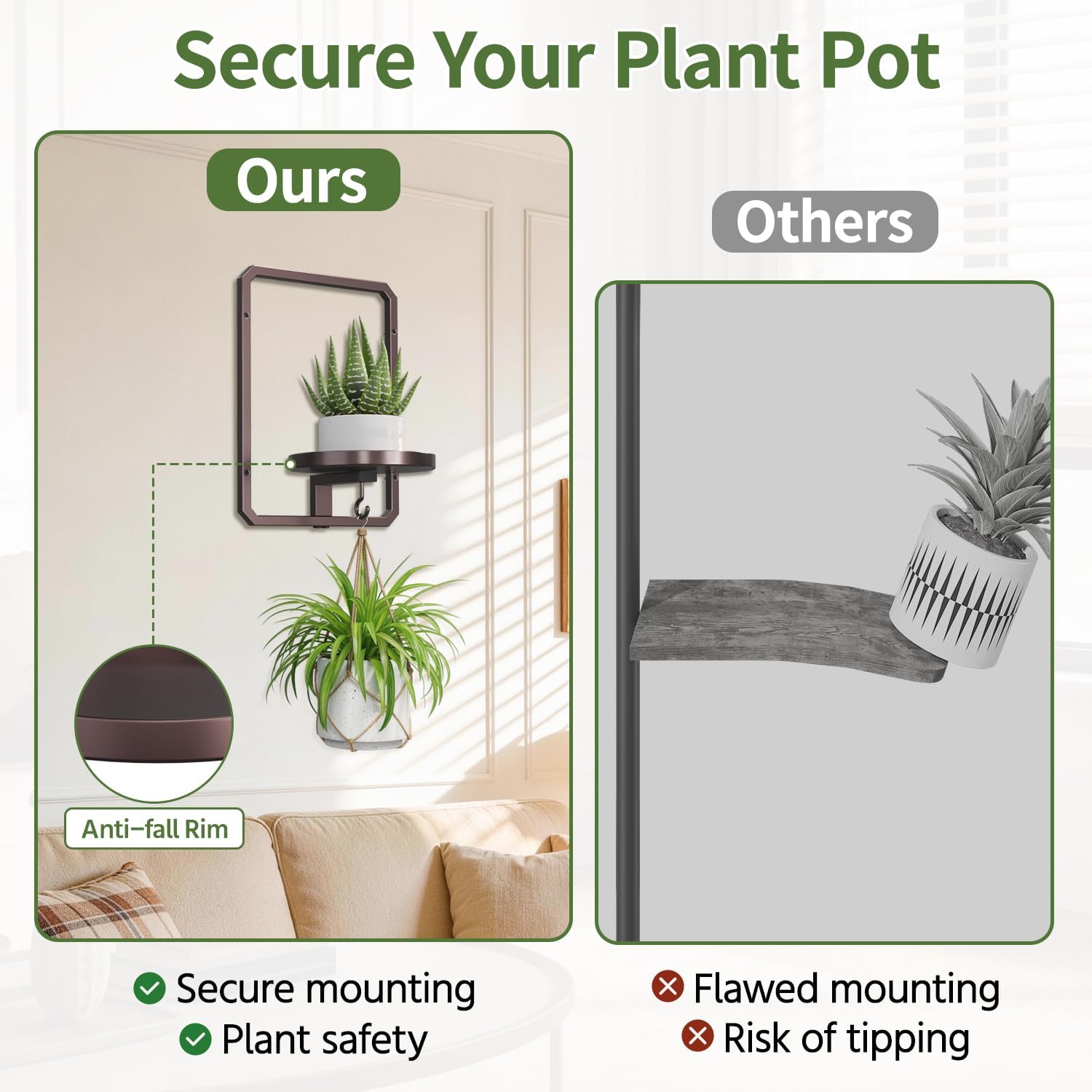 Metal Wall Plant Stand Brown