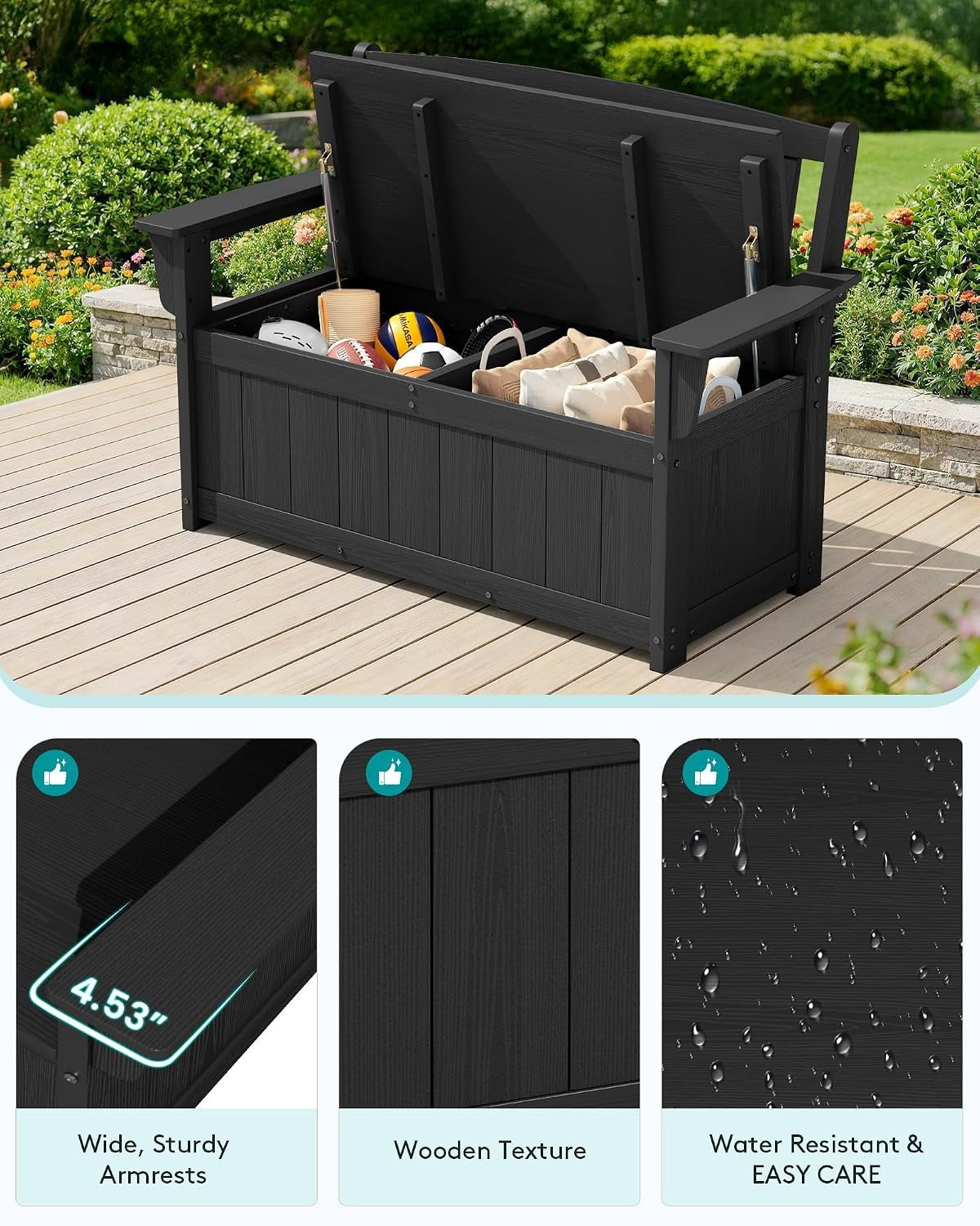 HDPE Outdoor Storage Bench Dark Black
