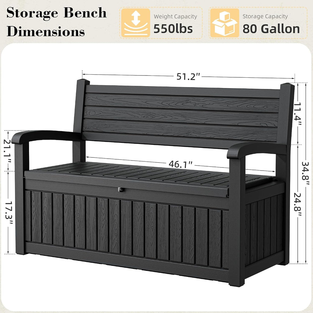 Resin Outdoor Storage Bench Black