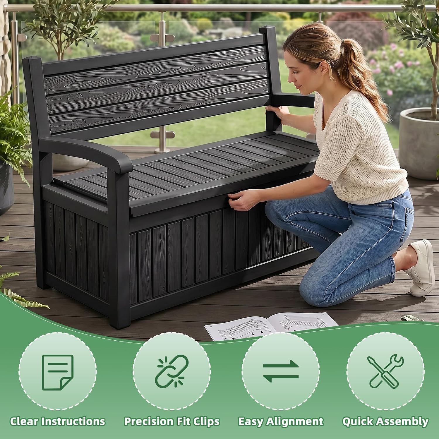 Resin Outdoor Storage Bench Black