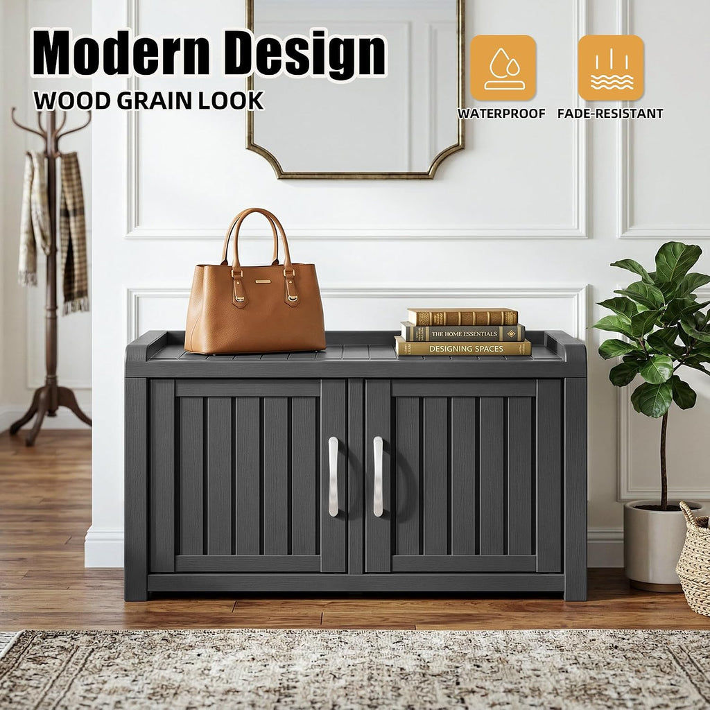 Resin Storage Shoe Bench Black