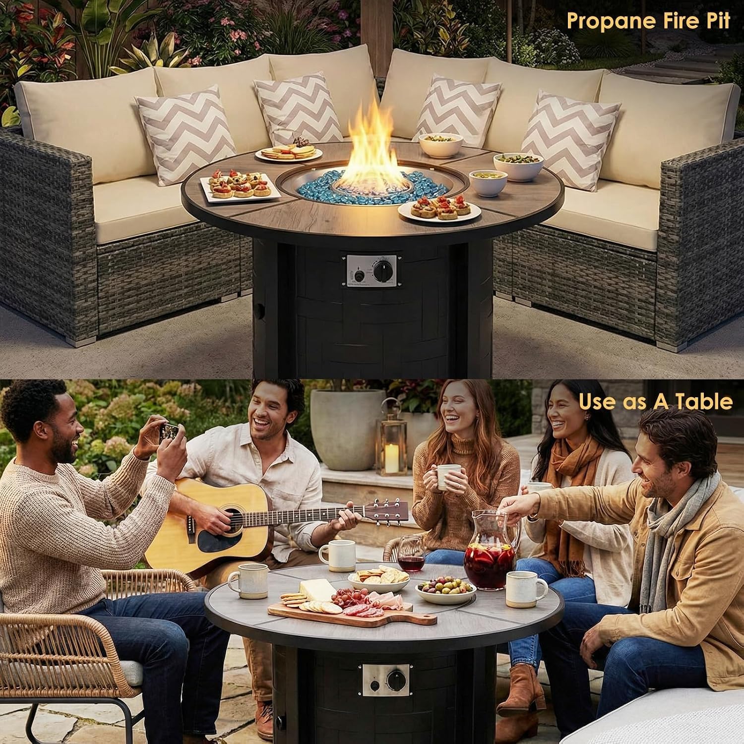 Round Propane Fire Pit Table Gray