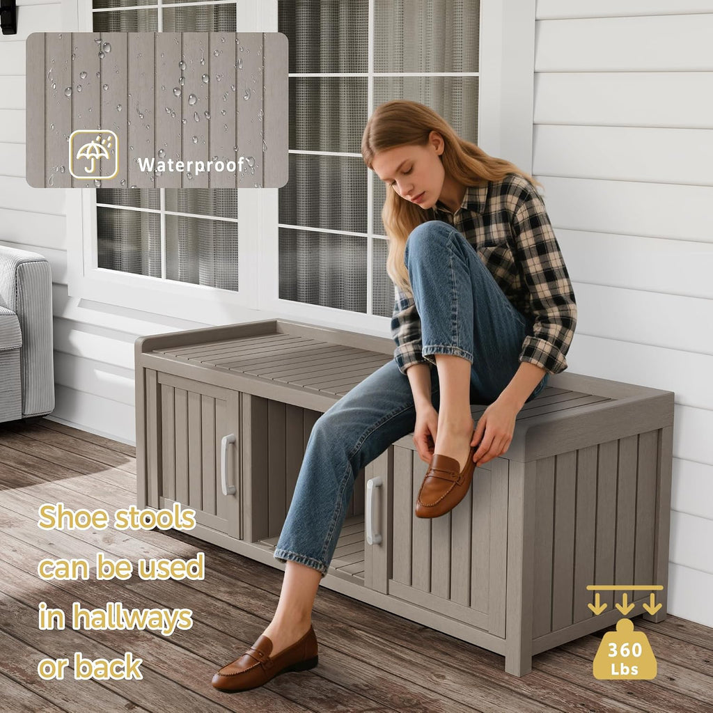 Waterproof Resin Storage Shoe Bench Grey