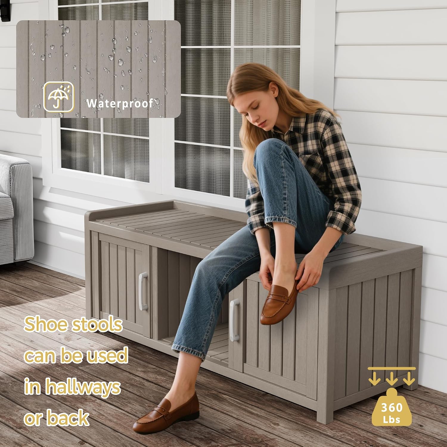 Waterproof Resin Storage Shoe Bench Grey