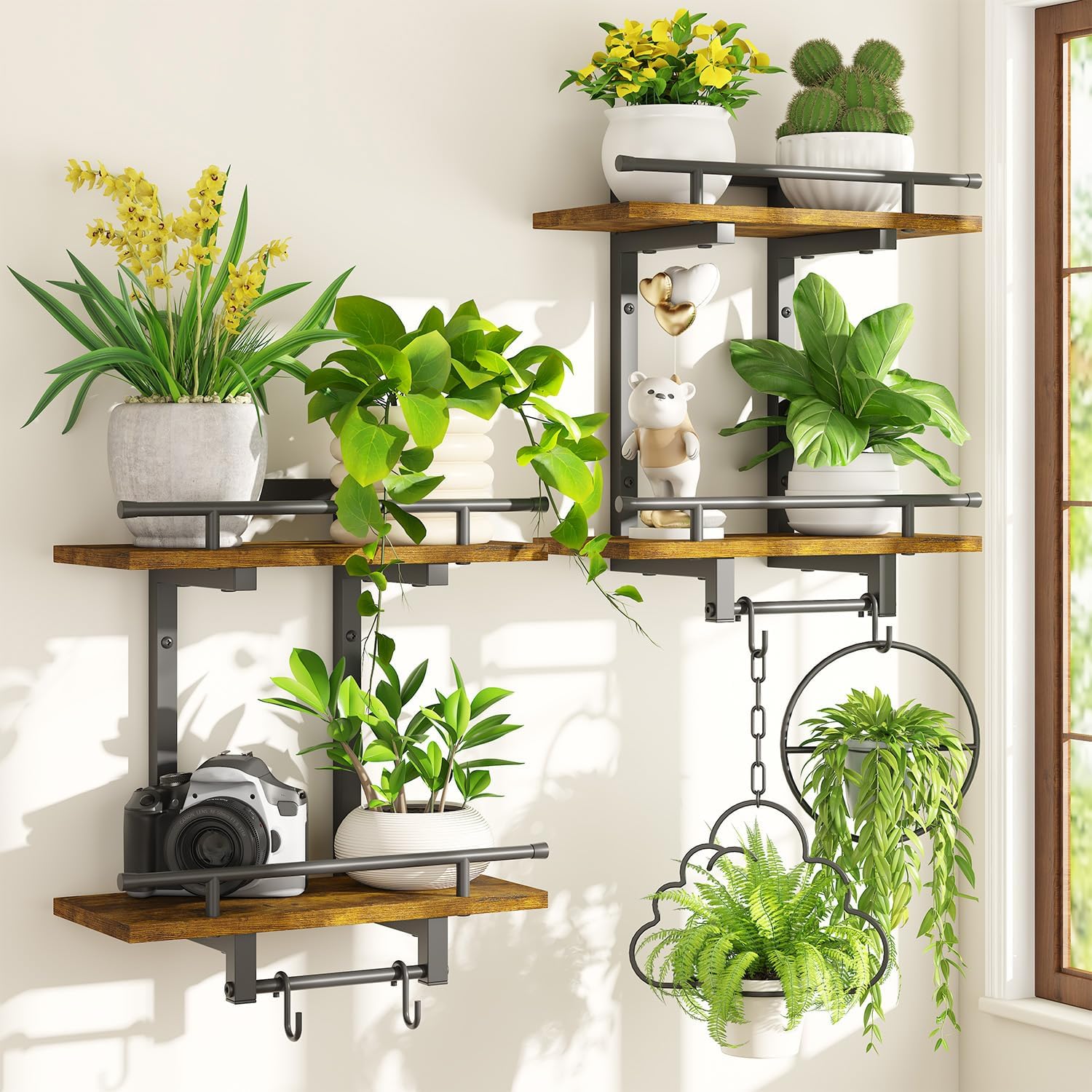 Wooden Wall Plant Shelf Brown