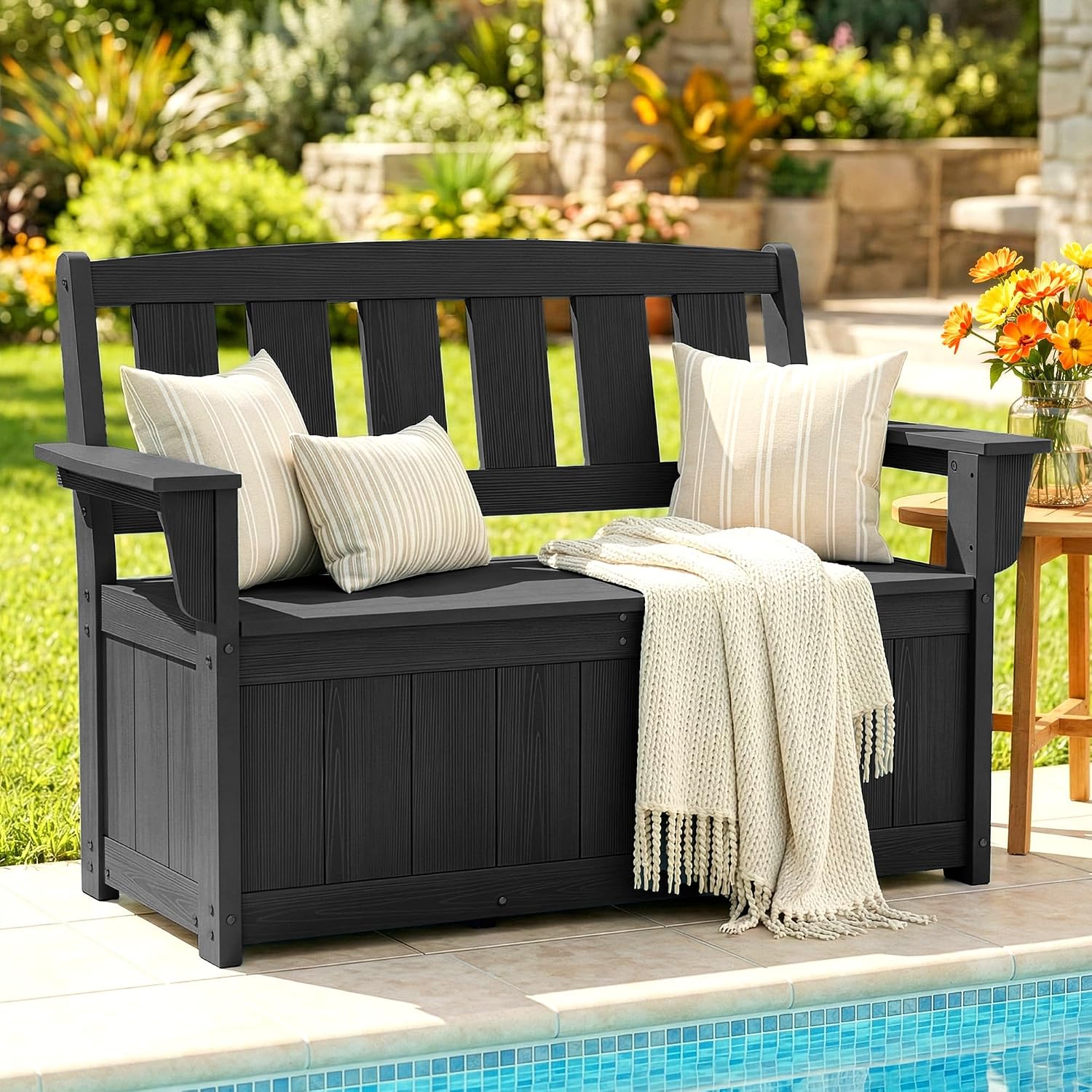 HDPE Outdoor Storage Bench Dark Black