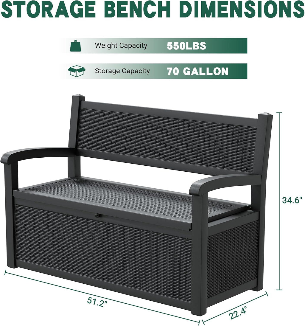 Resin Outdoor Storage Bench Dark Black