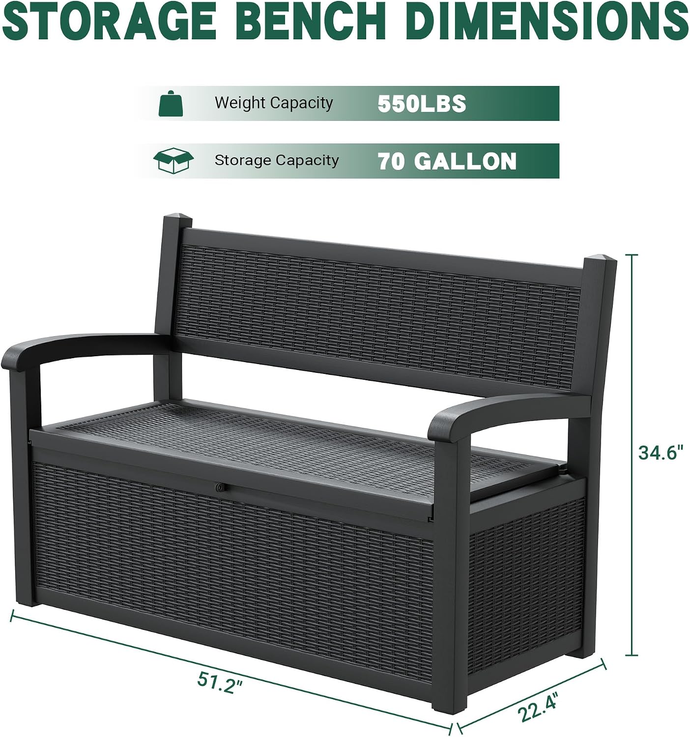 Resin Outdoor Storage Bench Dark Black