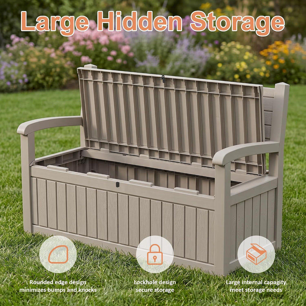 Resin Outdoor Storage Bench Beige