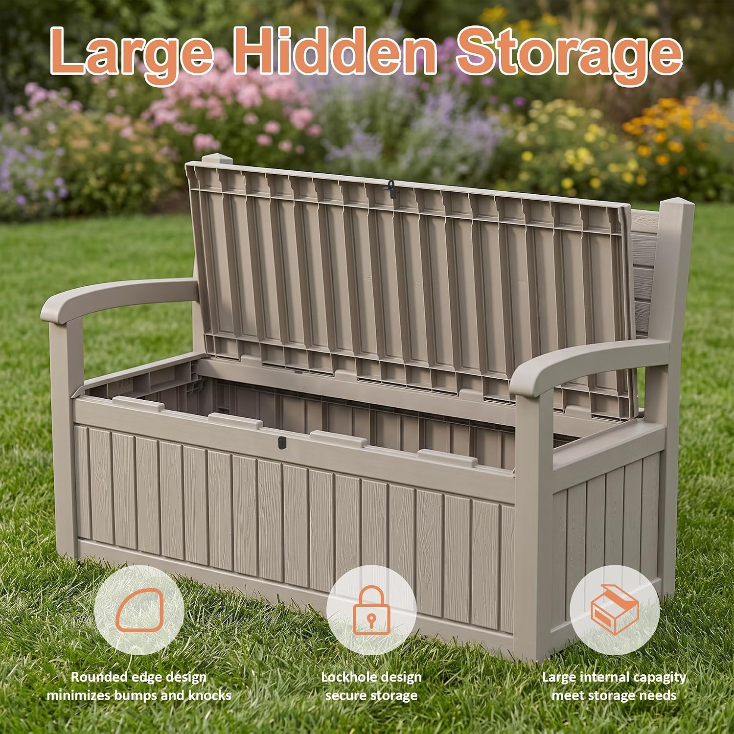 Resin Outdoor Storage Bench Beige