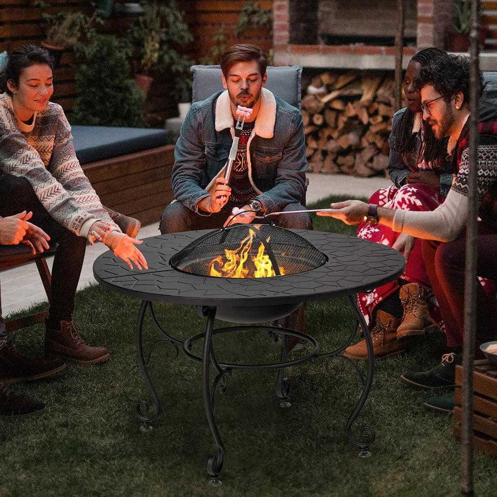 Round Wood Burning Fire Pit Table
