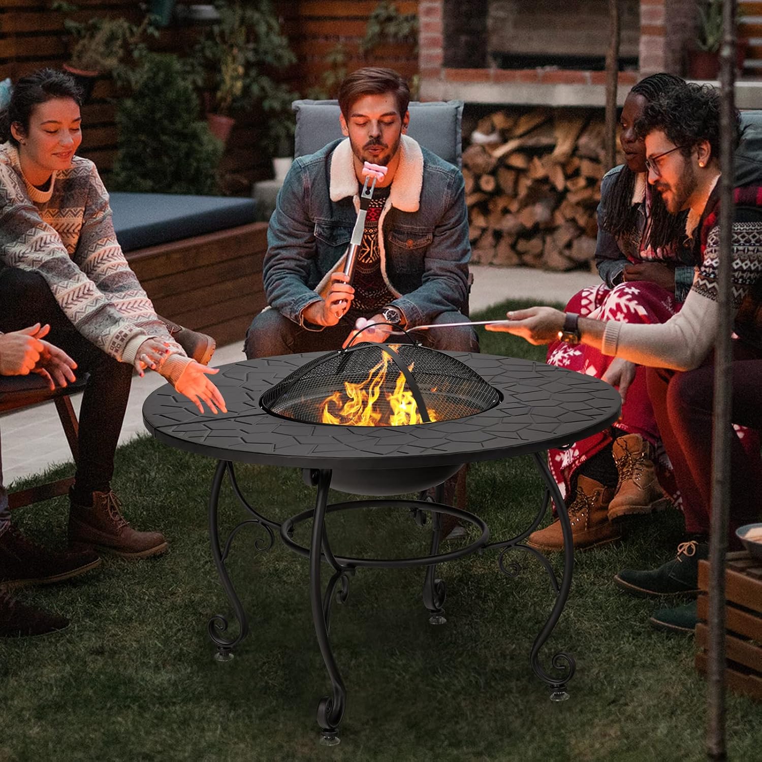 Round Wood Burning Fire Pit Table