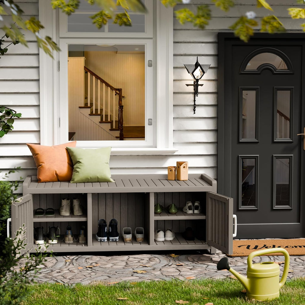 Waterproof Resin Storage Shoe Bench Grey