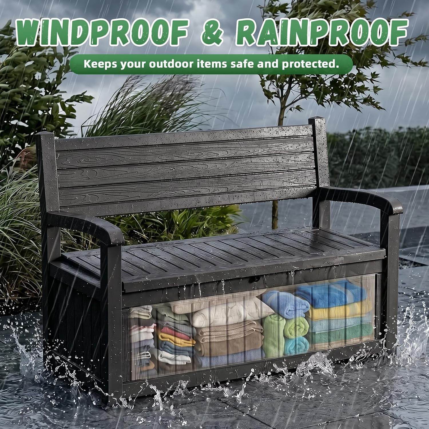 Resin Outdoor Storage Bench Black