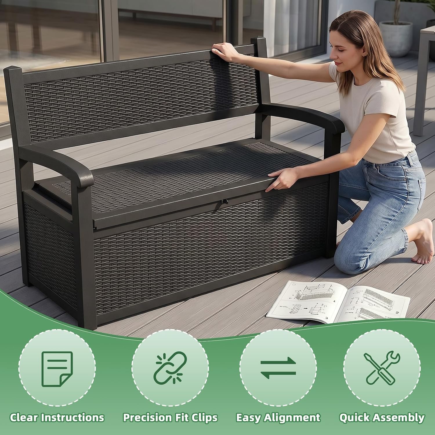 Resin Outdoor Storage Bench Black