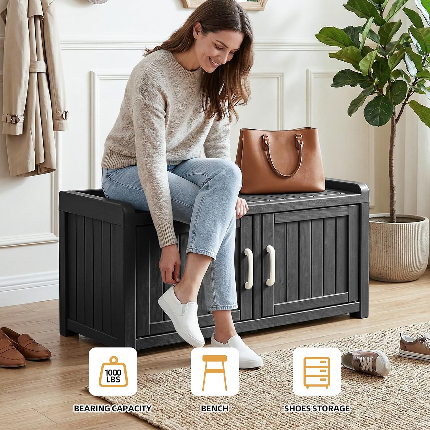 Resin Storage Shoe Bench Black