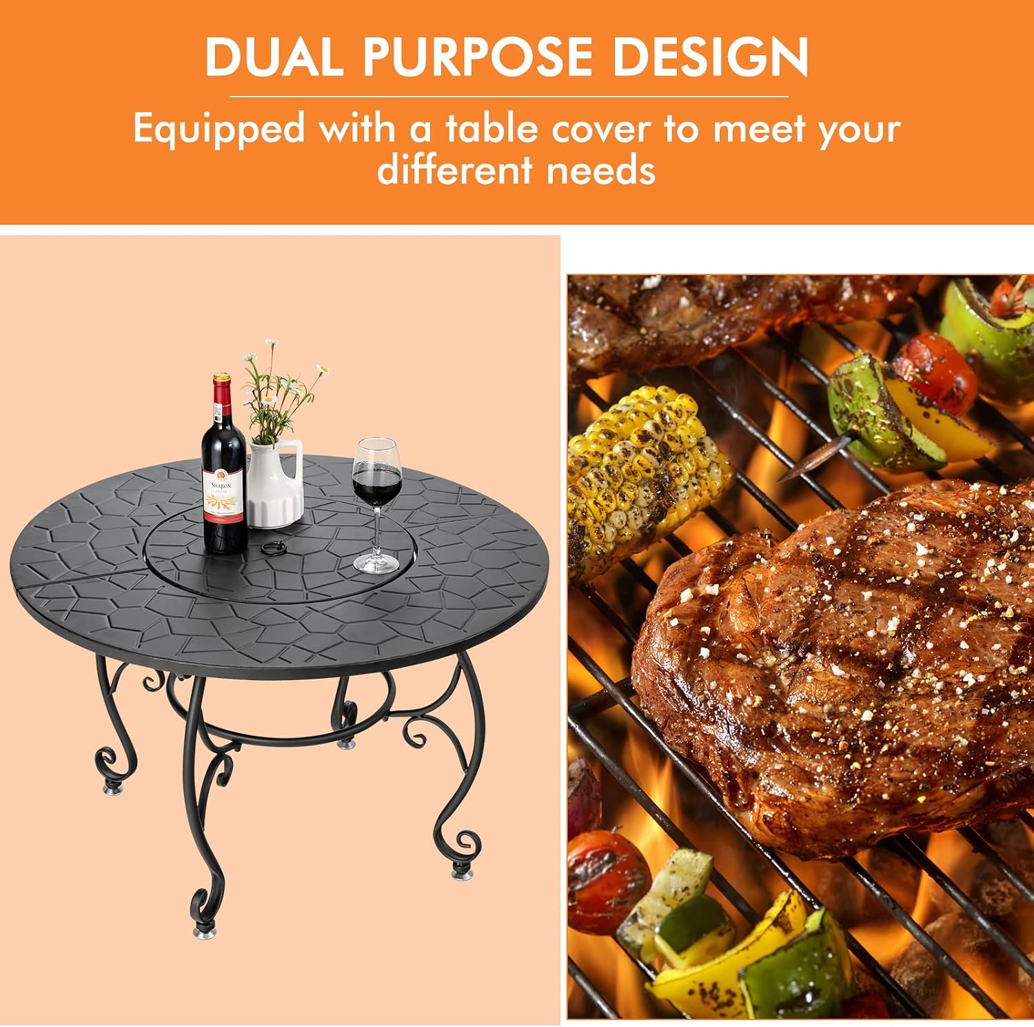 Round Wood Burning Fire Pit Table