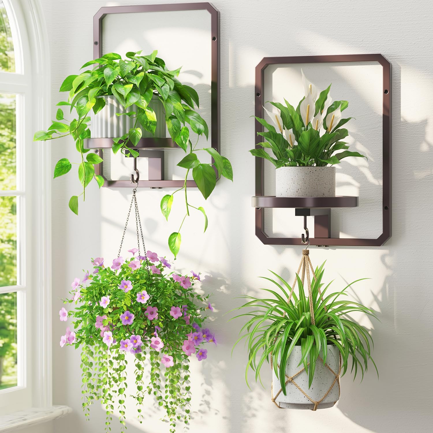 Metal Wall Plant Stand Brown