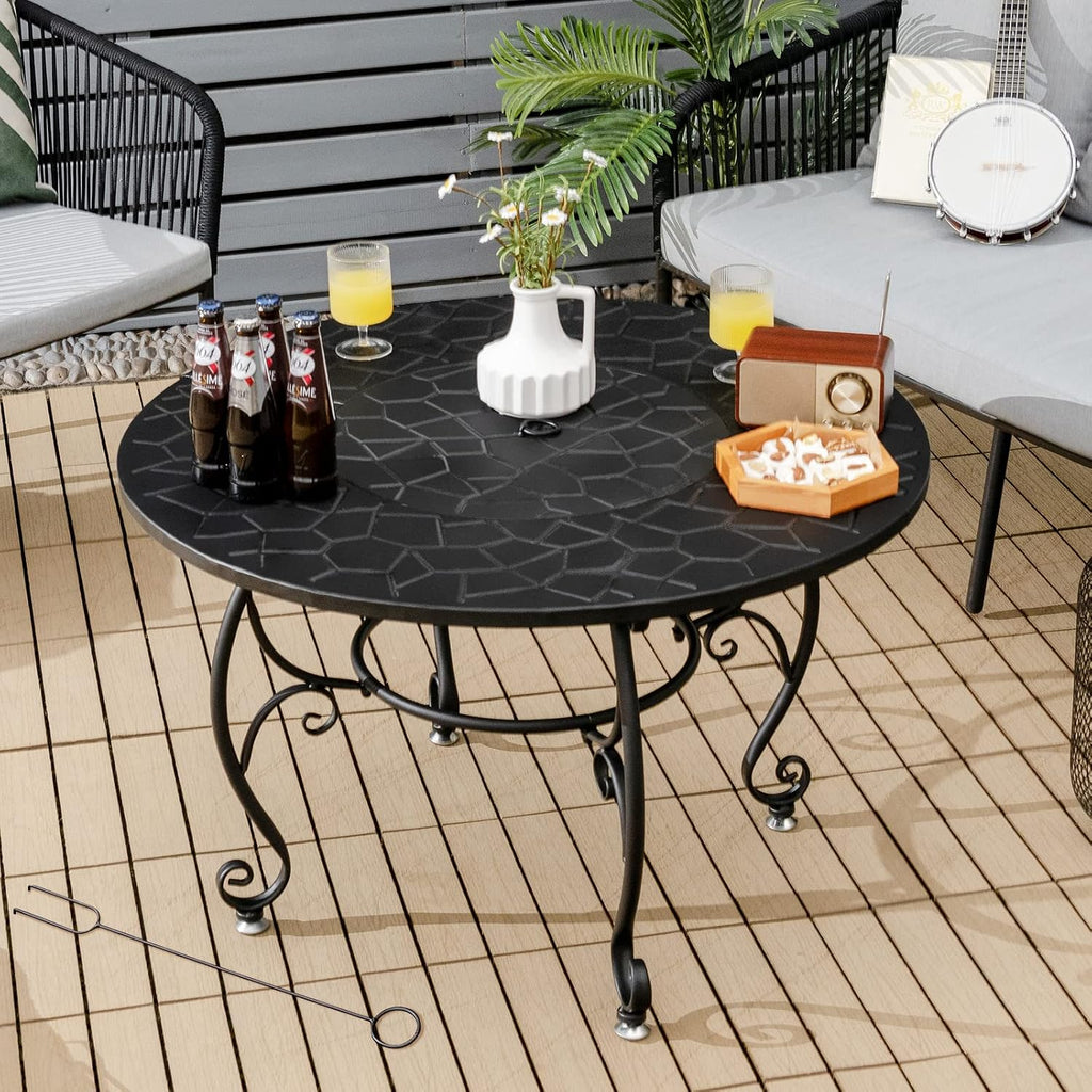 Round Wood Burning Fire Pit Table