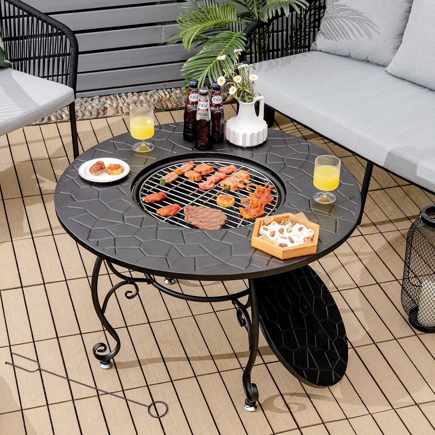 Round Wood Burning Fire Pit Table