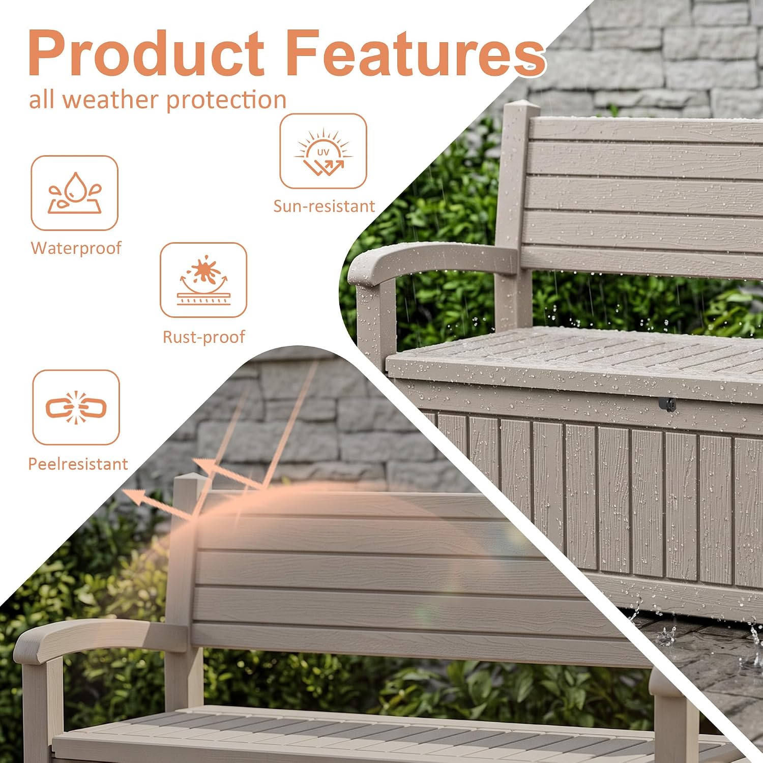 Resin Outdoor Storage Bench Beige