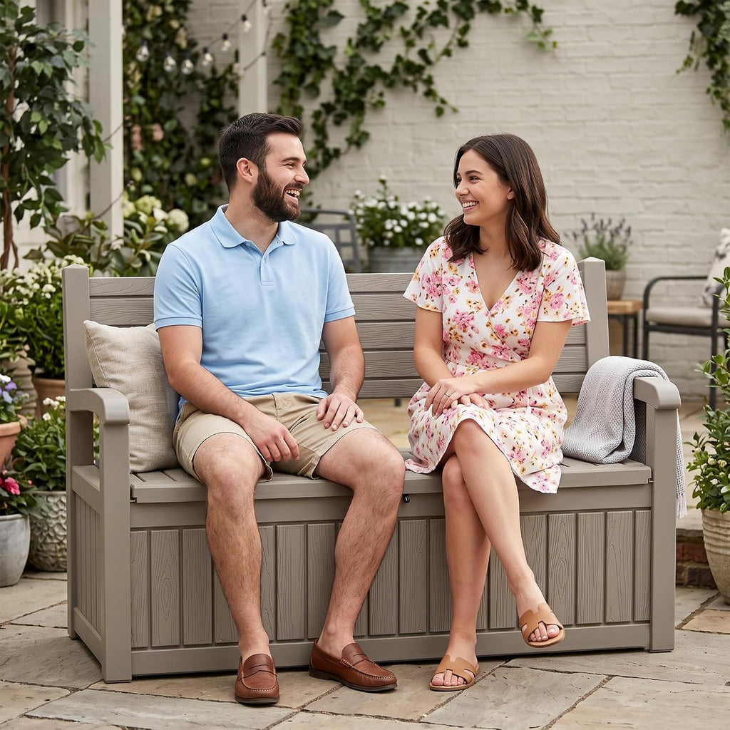 Resin Outdoor Storage Bench Beige
